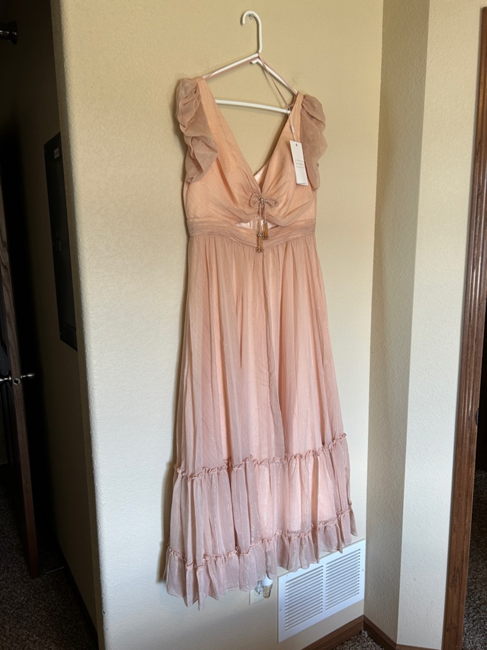 NWT Mac Duggal 68187 Blush Pink Metallic Tiered Tea Dress Size 12 Formal Event - Picture 5 of 15